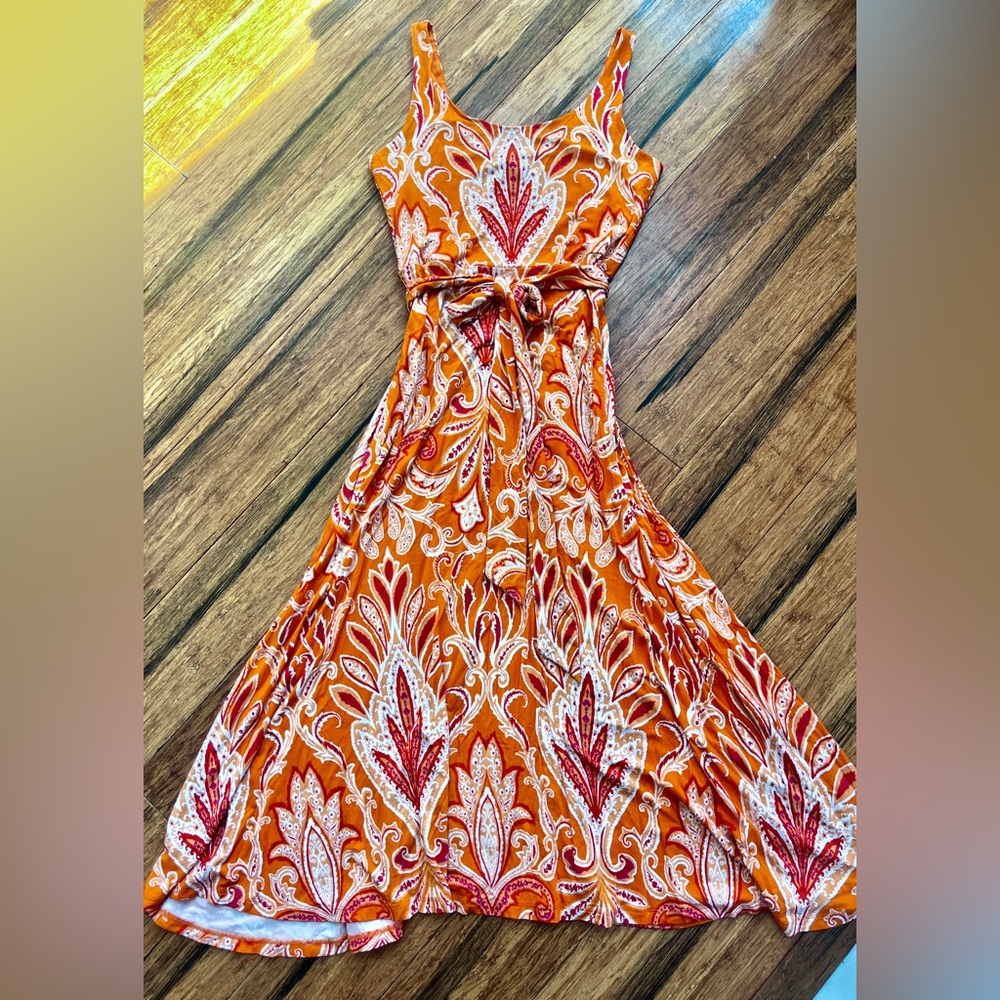 LOFT Vibrant Orange and Red Paisley Maxi Dress